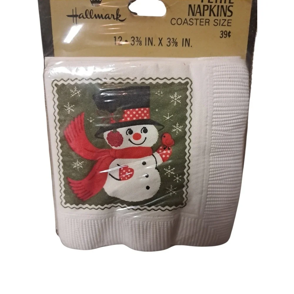 Hallmark‎ Petite Napkins Coaster Size.  Snowman 12 Napkins 3 3/8 X 3 3/8